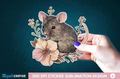 Mouse And Flower Sticker Clipart Sublimation Regulrcrative 