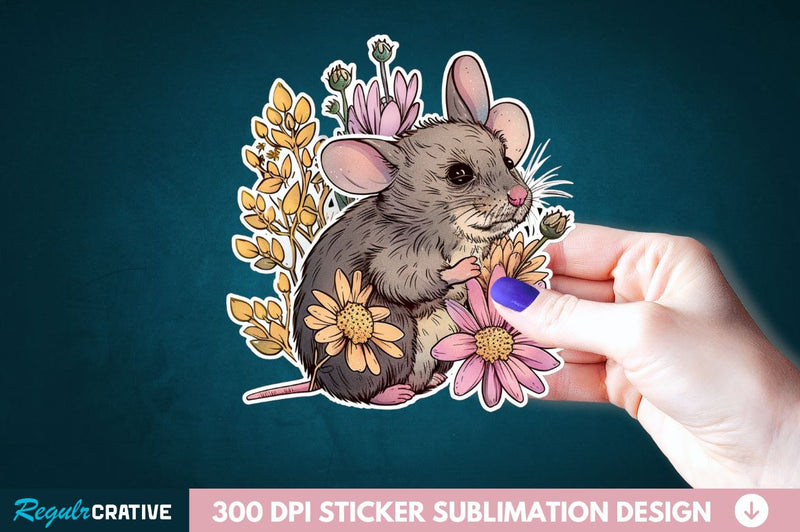 Mouse And Flower Sticker Clipart Sublimation Regulrcrative 