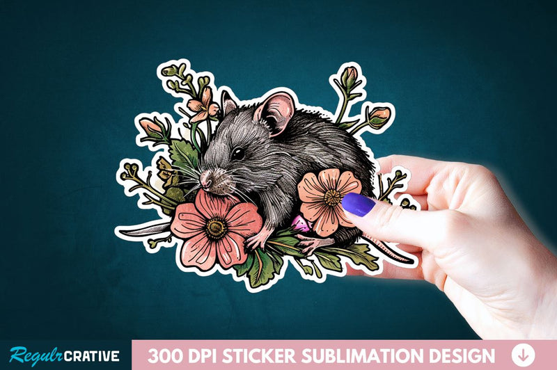 Mouse And Flower Sticker Clipart Sublimation Regulrcrative 