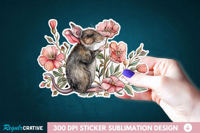 Mouse And Flower Sticker Clipart Sublimation Regulrcrative 