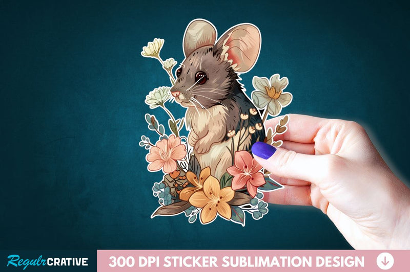 Mouse And Flower Sticker Clipart Sublimation Regulrcrative 