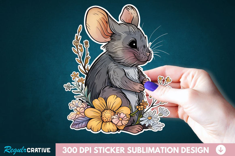 Mouse And Flower Sticker Clipart Sublimation Regulrcrative 