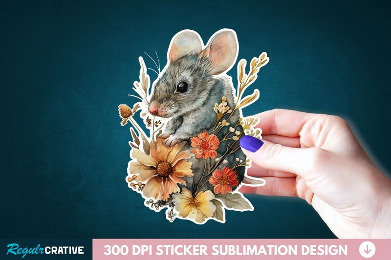 Mouse And Flower Sticker Clipart Sublimation Regulrcrative 