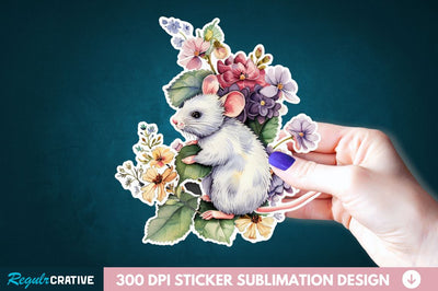 Mouse And Flower Sticker Clipart Sublimation Regulrcrative 