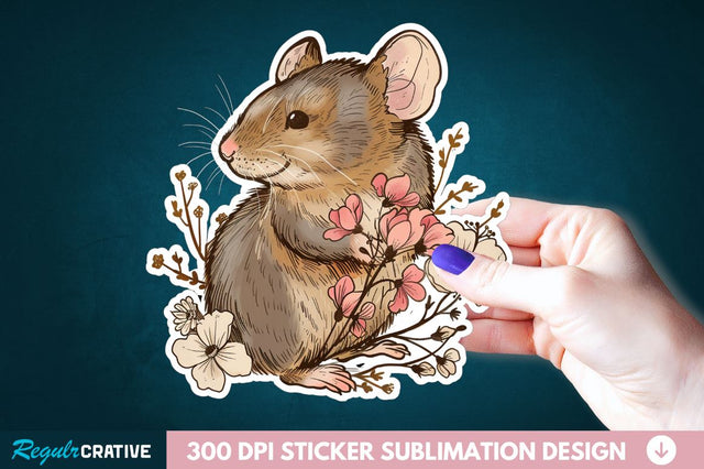 Mouse And Flower Sticker Clipart Sublimation Regulrcrative 