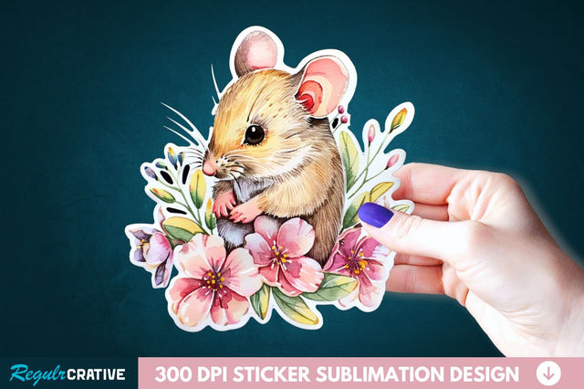 Mouse And Flower Sticker Clipart Sublimation Regulrcrative 