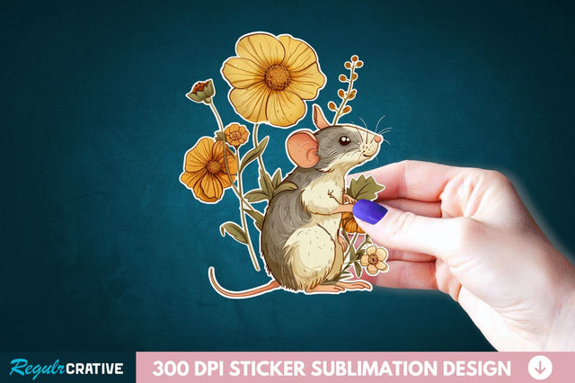 Mouse And Flower Sticker Clipart Sublimation Regulrcrative 