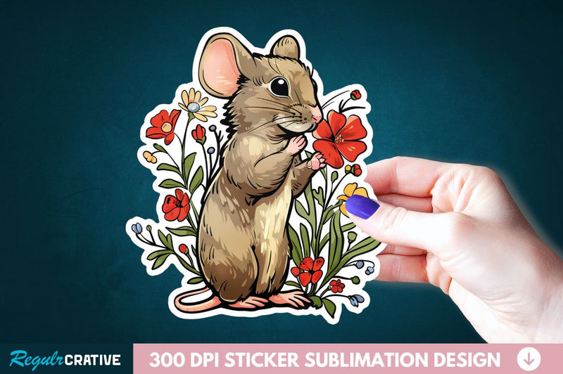Mouse And Flower Sticker Clipart Sublimation Regulrcrative 
