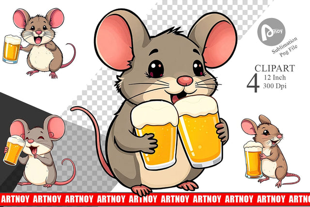 Mouse Beer Day Clipart Sublimation artnoy 