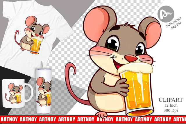 Mouse Beer Day Clipart Sublimation artnoy 