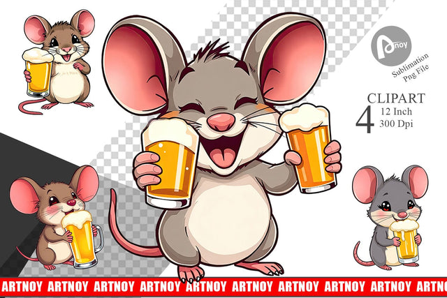 Mouse Beer Day Clipart Sublimation artnoy 