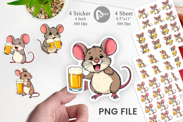 Mouse Beer Day Sticker Sublimation artnoy 