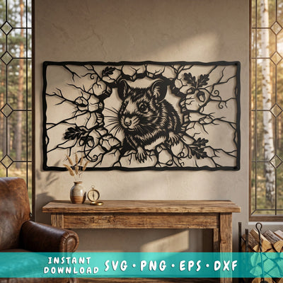 Mouse Breaking Through Wall Laser SVG | Mouse Metal Wall Art DXF | Laser Cut File | CNC Plasma Cutting Design | Rustic Wildlife Decor Svg SVG HappyDesignStudio 