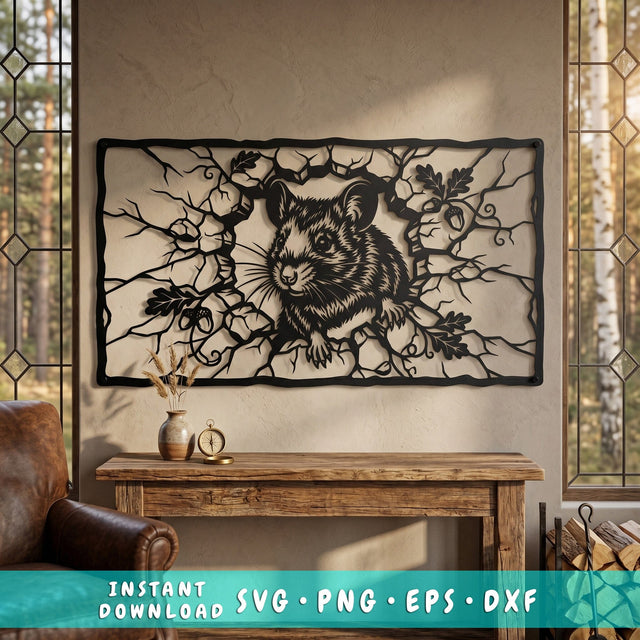 Mouse Breaking Through Wall Laser SVG | Mouse Metal Wall Art DXF | Laser Cut File | CNC Plasma Cutting Design | Rustic Wildlife Decor Svg SVG HappyDesignStudio 