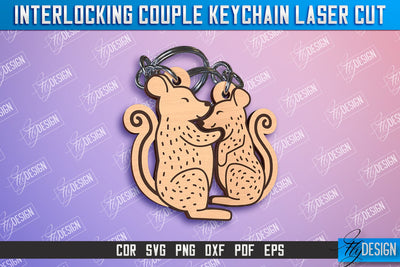 Mouse Couple Keychain | Interlocking Couple Keychain Design | CNC Files SVG Fly Design 