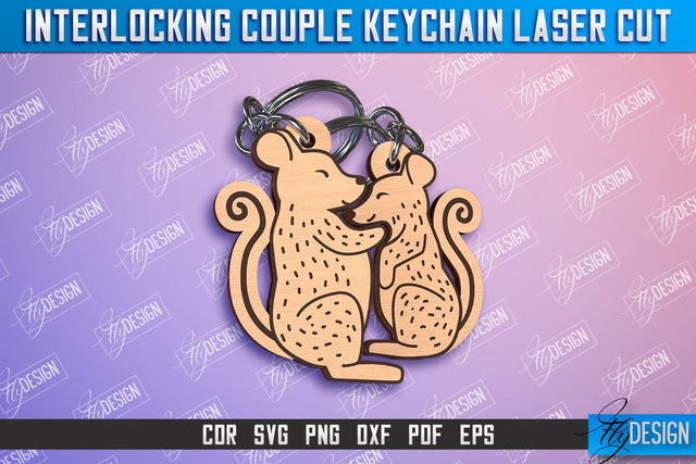 Mouse Couple Keychain | Interlocking Couple Keychain Design | CNC Files SVG Fly Design 