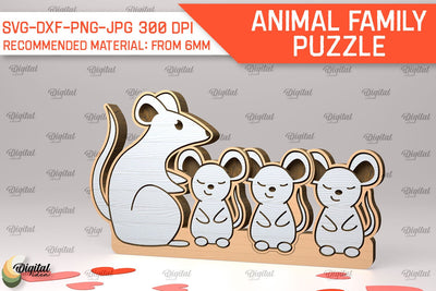Mouse Family Puzzle Laser Cut. Animals Puzzle SVG SVG Evgenyia Guschina 
