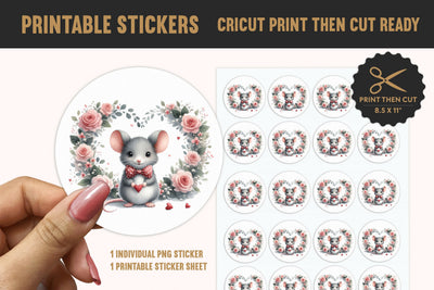 Mouse Floral Heart Printable Sticker PNG - Love Art Sublimation BijouBay 