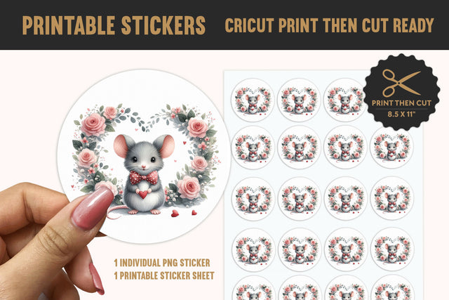Mouse Floral Heart Printable Sticker PNG - Love Art Sublimation BijouBay 