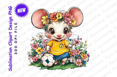 Mouse footballer flower crown clipart png Sublimation Regulrcrative 