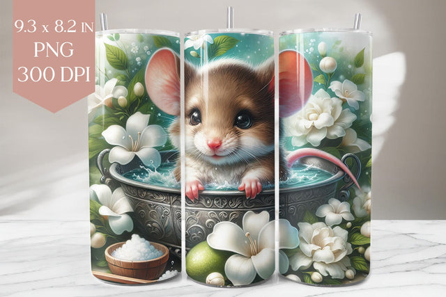 Mouse in Floral Bath Tumbler Wrap Sublimation BijouBay 