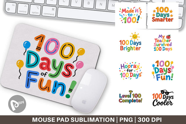 Mouse Pad 100 Days Crayon Fun Quotes Sublimation artnoy 