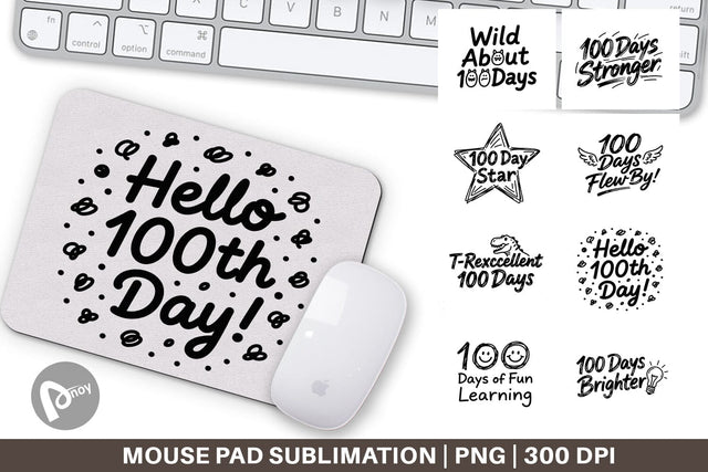 Mouse Pad 100 Days Scribble Art Quotes Sublimation artnoy 