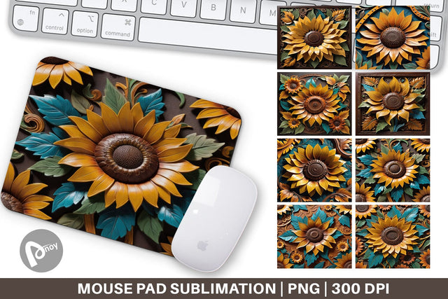 Mouse Pad 3D Carved Sunflower Sublimation artnoy 