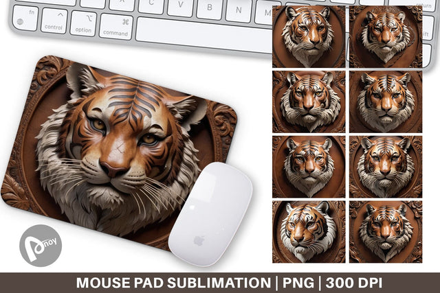 Mouse Pad 3D Carved Tiger Sublimation artnoy 