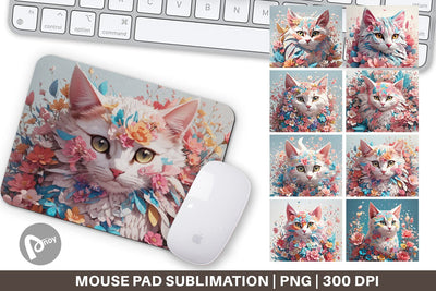 Mouse Pad 3D Cat with Flower Fantasy Sublimation artnoy 