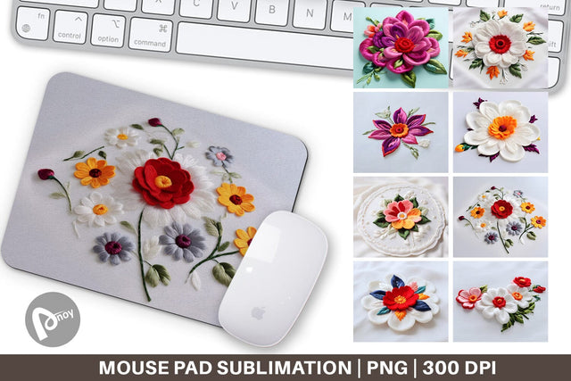 Mouse Pad 3D Flower Embroidered Sublimation artnoy 