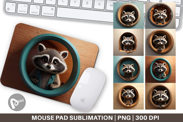 Mouse Pad 3D Illustration Raccoon Sublimation artnoy 