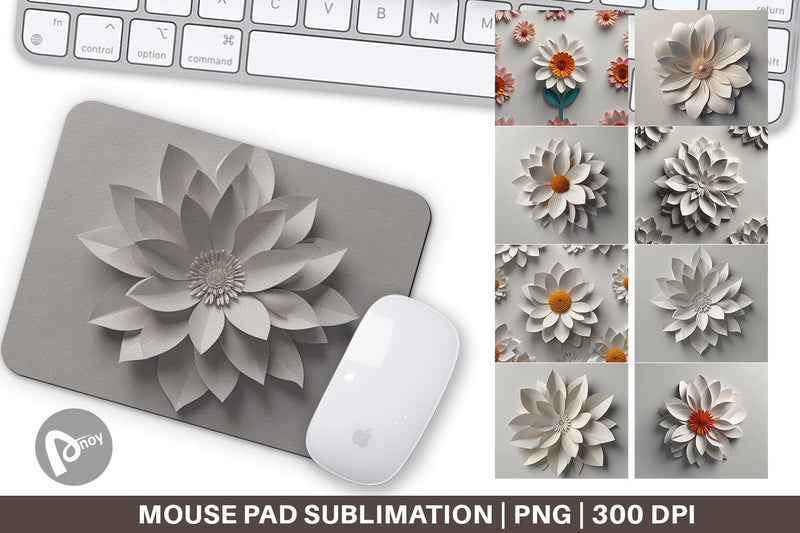 Mouse Pad 3D Paper Cut White Flower Sublimation artnoy 
