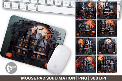 Mouse Pad 3D Paper Haunted House Sublimation artnoy 