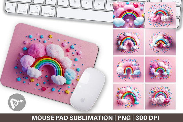 Mouse Pad 3D Rainbow and Cloud Sublimation artnoy 