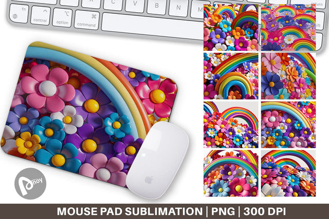 Mouse Pad 3D Rainbow Flower Sublimation artnoy 