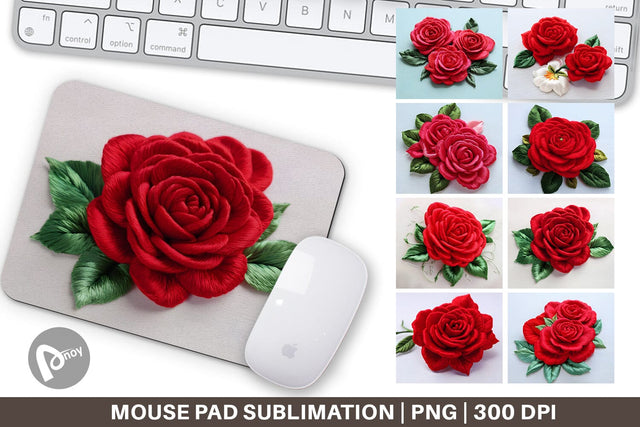 Mouse Pad 3D Rose Embroidery Sublimation artnoy 