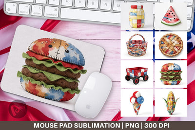 Mouse Pad 4th July Picnic Patchwork Watercolor Sublimation artnoy 