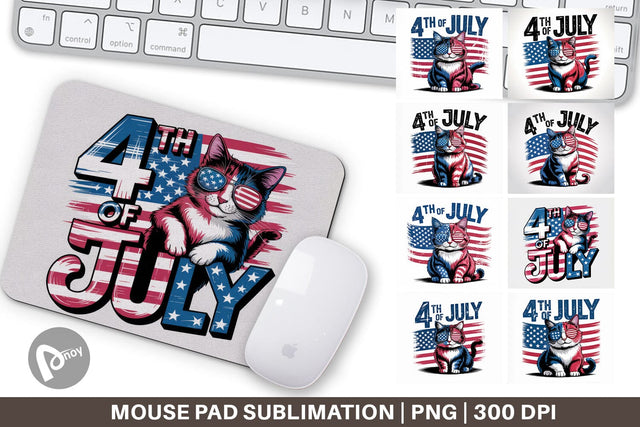 Mouse Pad 4th of July Cat Sublimation artnoy 