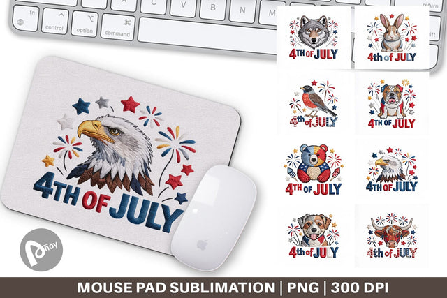 Mouse Pad 4th of July Embroidery Animal Sublimation artnoy 