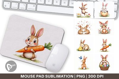 Mouse Pad Adorable Fluffy Easter Bunnies Watercolor Sublimation artnoy 