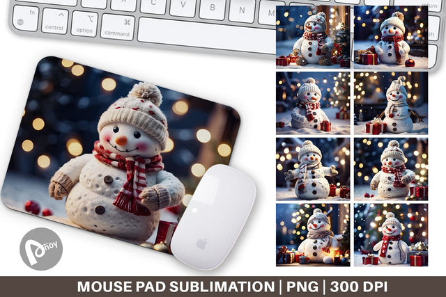 Mouse Pad Adorable Snowman Christmas Sublimation artnoy 