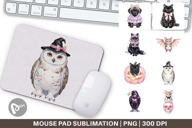Mouse Pad Adorable Spooky Coquette Animals Sublimation artnoy 