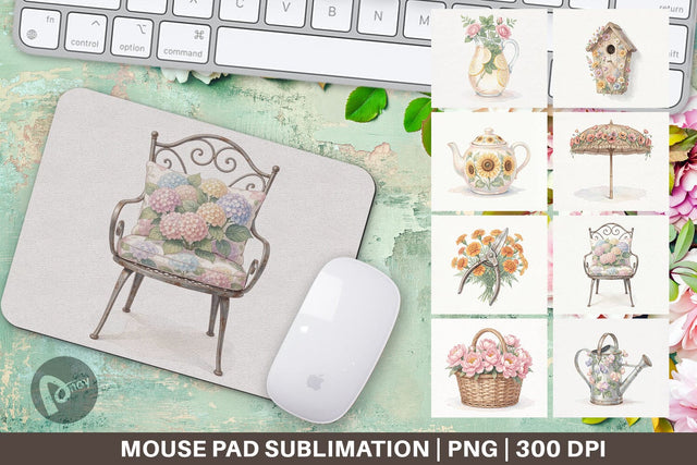 Mouse Pad Airy Sun-Drenched Garden Watercolor Sublimation artnoy 