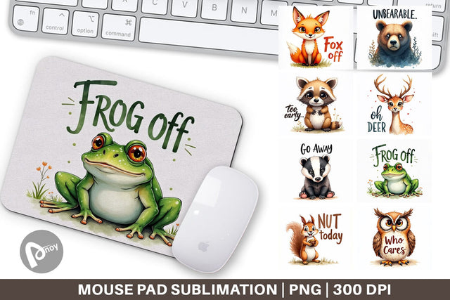 Mouse Pad Angry Forest Animal Watercolor Art Sublimation artnoy 