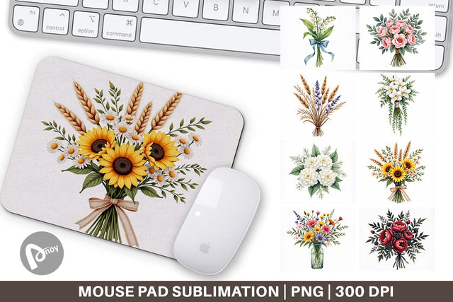 Mouse Pad Antique Botanical Wedding Bouquets Sublimation artnoy 
