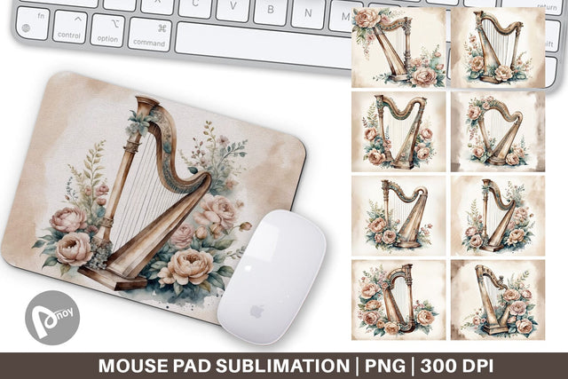 Mouse Pad Antique Harp Sublimation artnoy 