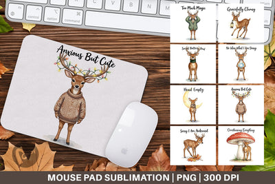 Mouse Pad Anxious Fawn Forest Hygge Watercolor Sublimation artnoy 