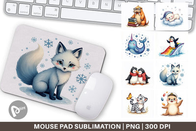 Mouse Pad Arctic Cuties Whimsical Watercolor Sublimation artnoy 