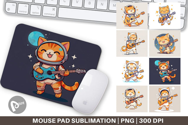 Mouse Pad Astronaut Cat with Guitar Sublimation artnoy 
